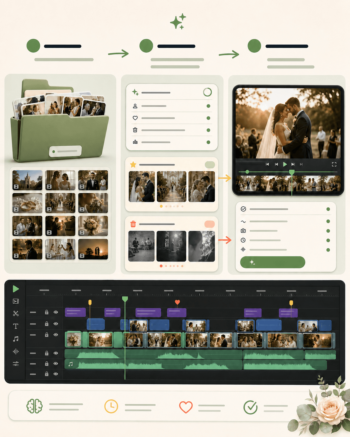 Vowcut workflow from raw wedding footage to an editable first cut